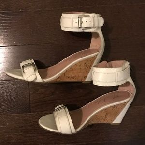 Marc Fisher White Ankle Wrap Wedge Sandals